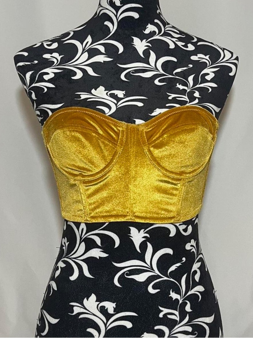 Out From Under Mustard Yellow  Velvet Strapless Bustier